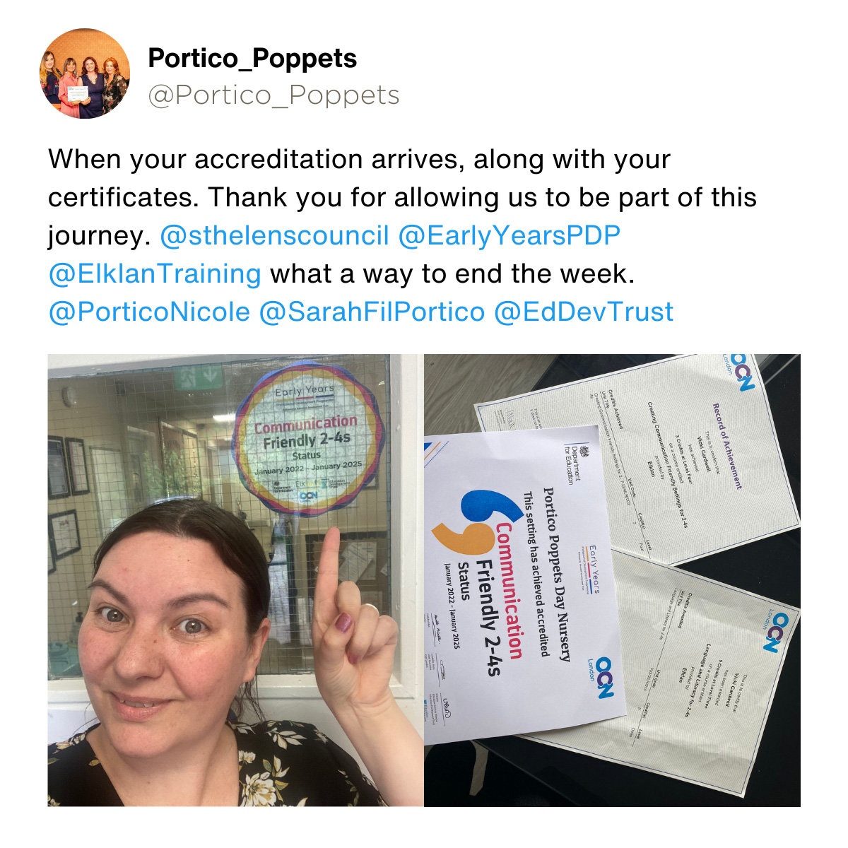Portico Poppets: When your accreditation arrives, along with your certificates. Thank you for allowing us to be part of this journey. What a way to end the week.